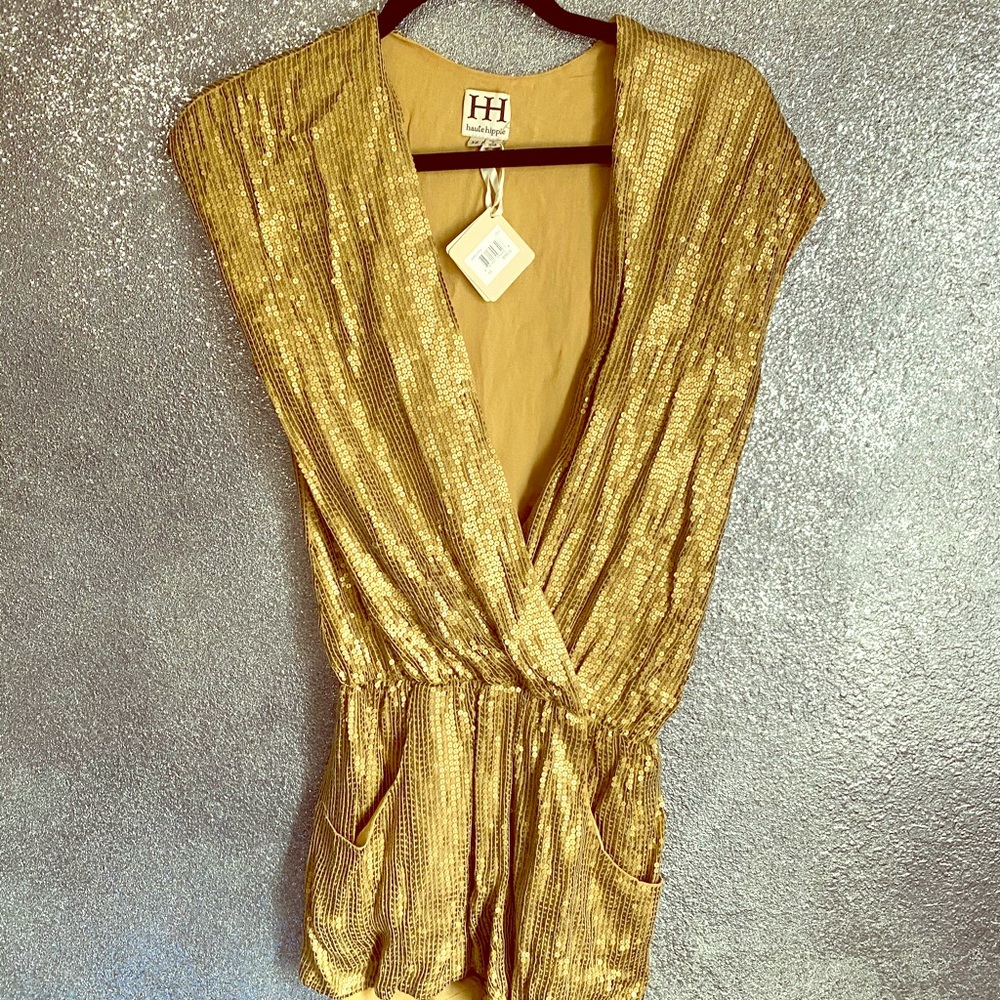 Haute Hippie sequined gold romper